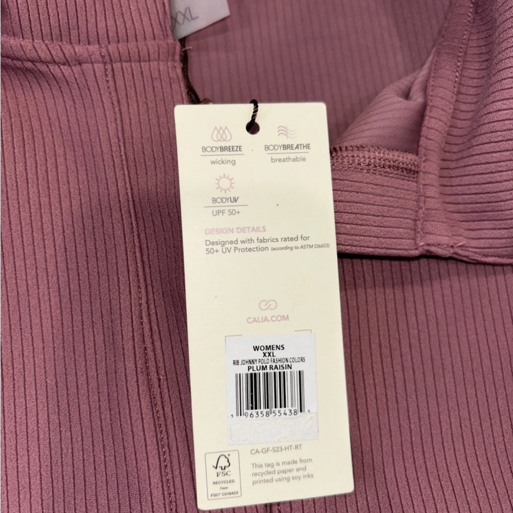 CALIA Golf XXL Women's Ribbed Johnny Collar Polo Plum Raisin NWT - Picture 6 of 9